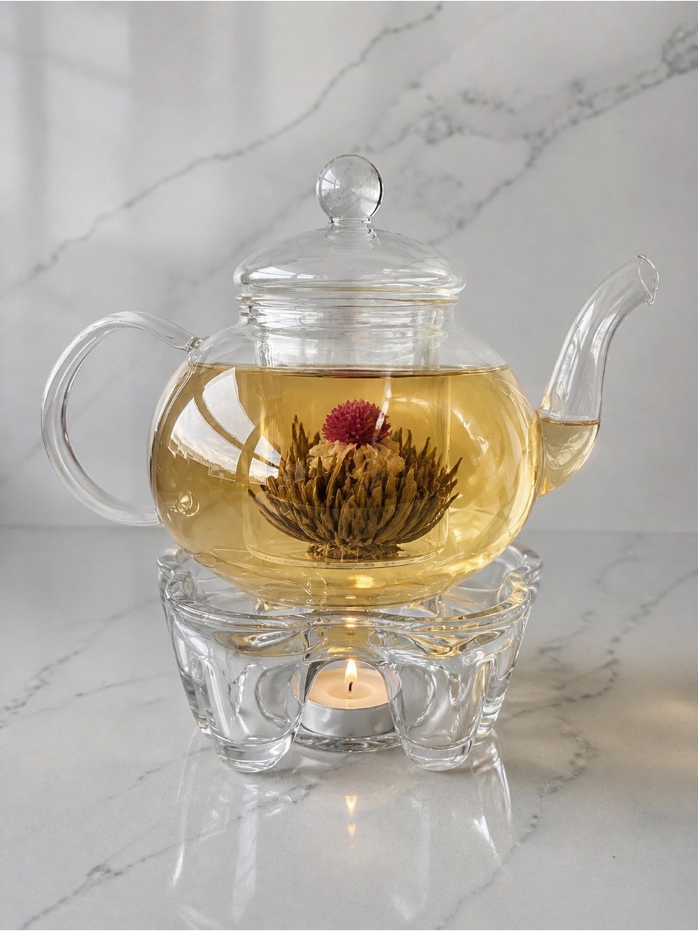 Vintage Glass Teapot with candle stand